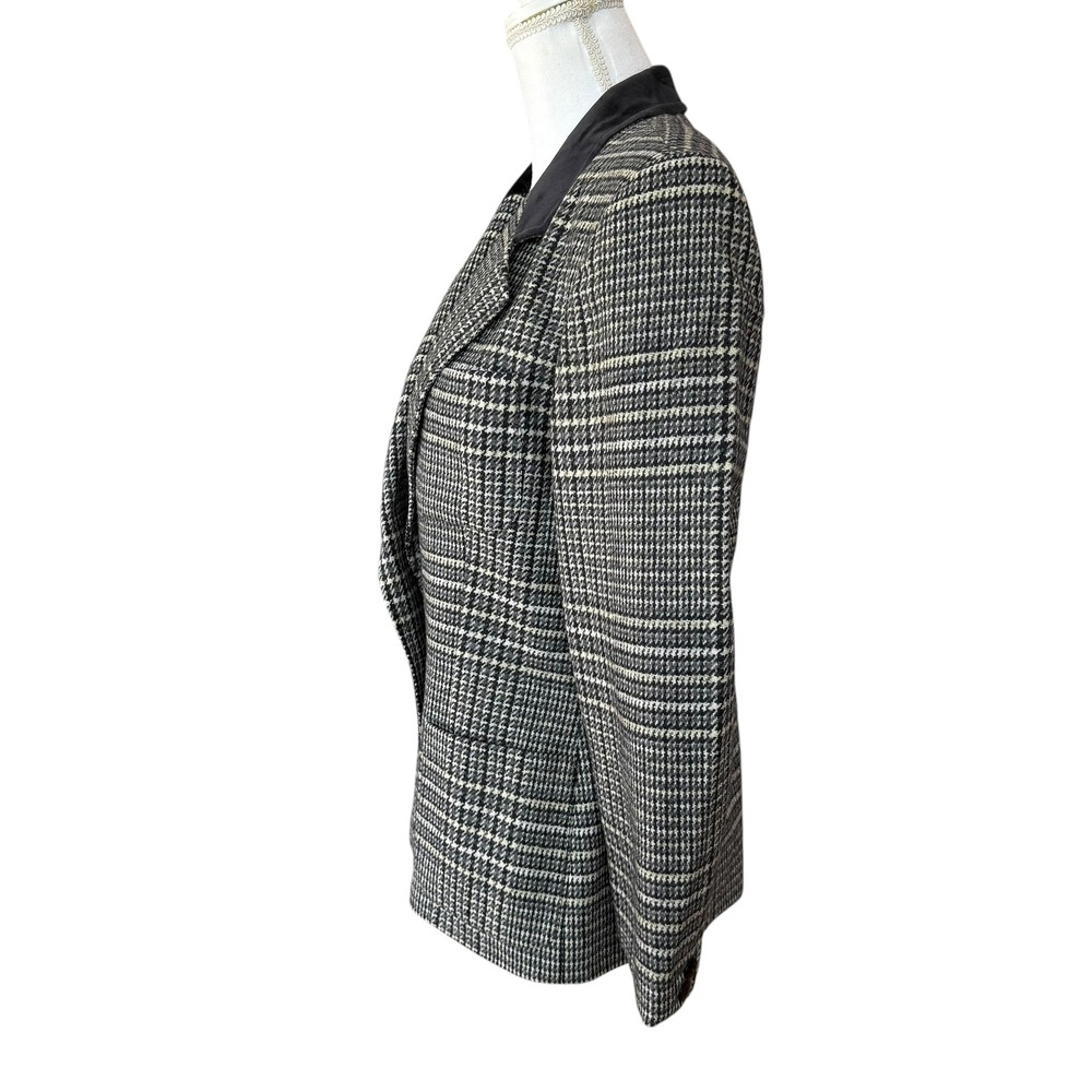 Escada by Margaretha Ley Vintage Houndstooth Wool Blazer Jacket Velvet Collar 40 - Picture 3 of 14